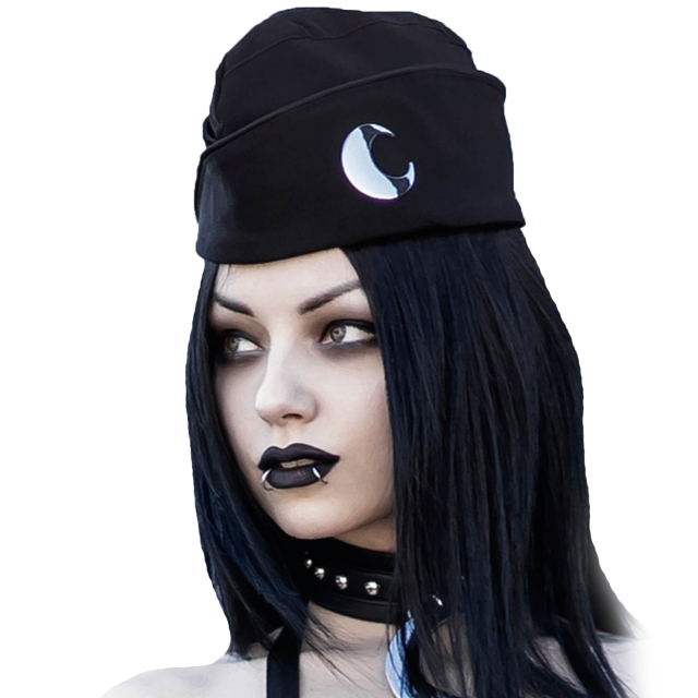 Killstar Lunar Daze Hat Gothic Shiffchen mit Halbmond Applikation. Schwarzer Damen Hut