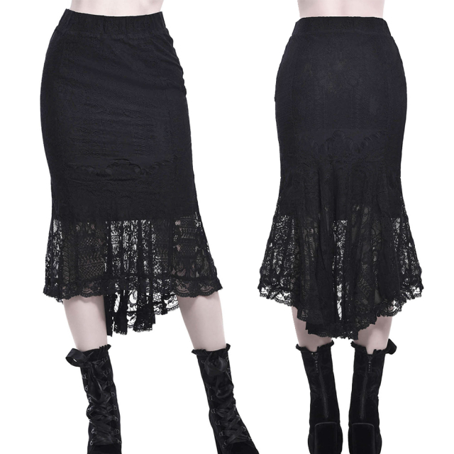 KILLSTAR Elora Midi Skirt gothic Steampunk made of fine lace in fishtail cut