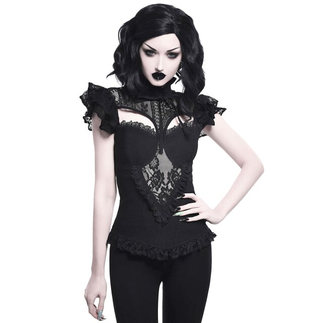 KILLSTAR Avalyn Kurzarm-Blusen-Top mit romantischer Spitze M