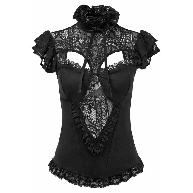 KILLSTAR Avalyn Kurzarm-Blusen-Top mit romantischer Spitze M