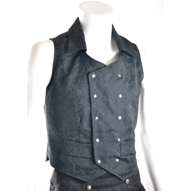 Noble black steampunk brocade mens vest. Double-breasted button