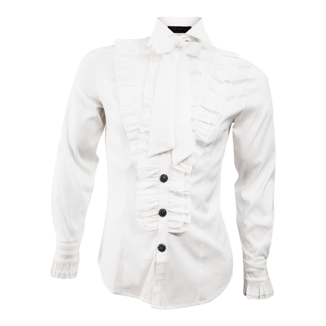 Silky matt white ruffled shirt Ezekeel with tie