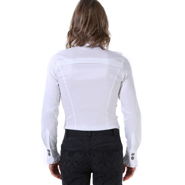 Seidenmatt glänzendes, weißes Rüschenhemd Ezekeel mit Schluppe XL