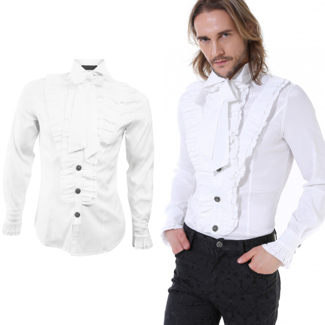 White gothic frill shirt with stand-up collar, narrowly cut by pentagramme