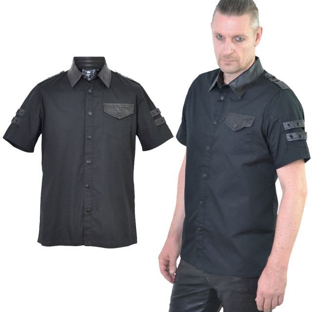 KILLSTAR Trooper Button Up Shirt with faux leather accents