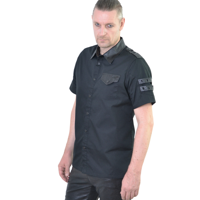 KILLSTAR Trooper Gothic-Kurzarmhemd mit Kunstleder-Details XS
