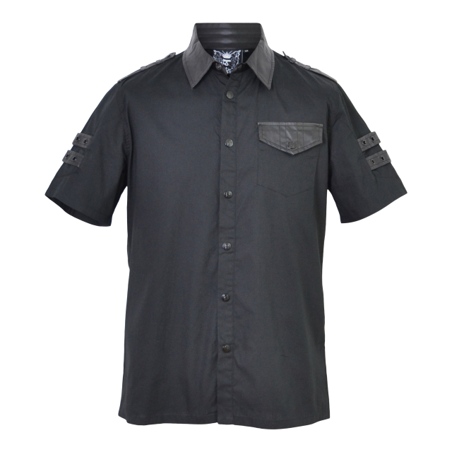 KILLSTAR Trooper Button Up Shirt with leatherette details