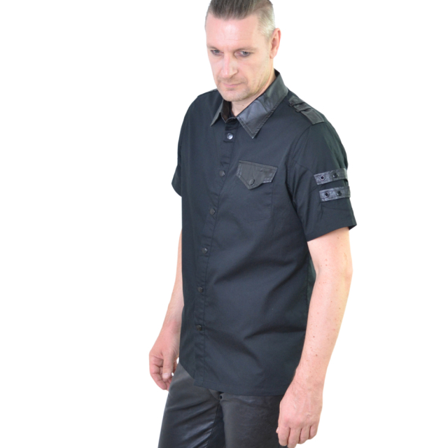 KILLSTAR Trooper Button Up Shirt with leatherette details