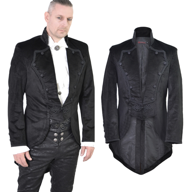 Elegant black gothic velvet tailcoat for victorian steampunk looks Label: PENTAGRAMME