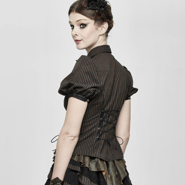 Striped Steampunk short sleeve blouse Gwendolyn