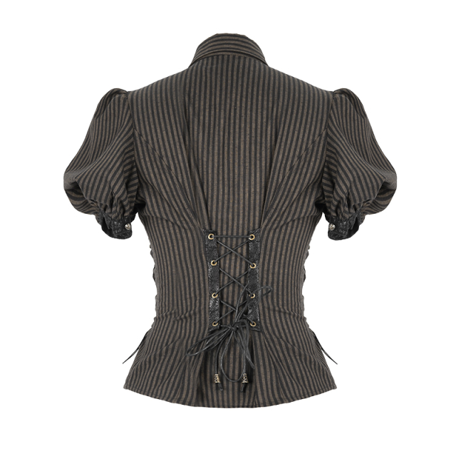 Striped Steampunk short sleeve blouse Gwendolyn