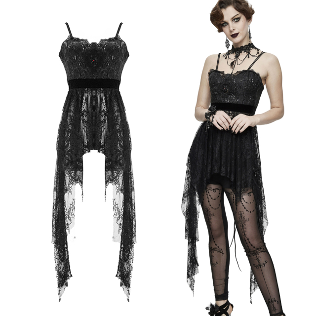 Strapped dress by Eva Lady (ESKT028) with fringed skirt made of semi-transparent lace and a corsage-like top made of silky shiny jacquard