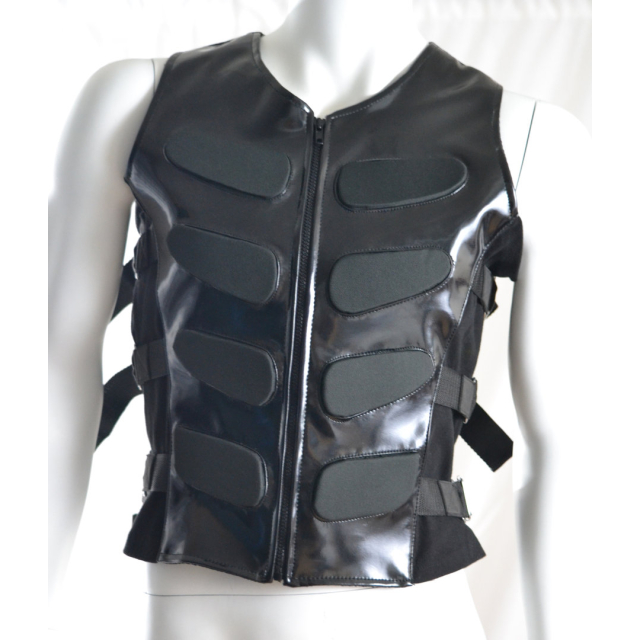 Black cyber gothic mens vest with vinyl applications. Steampunk, LARP & Cyber clothing