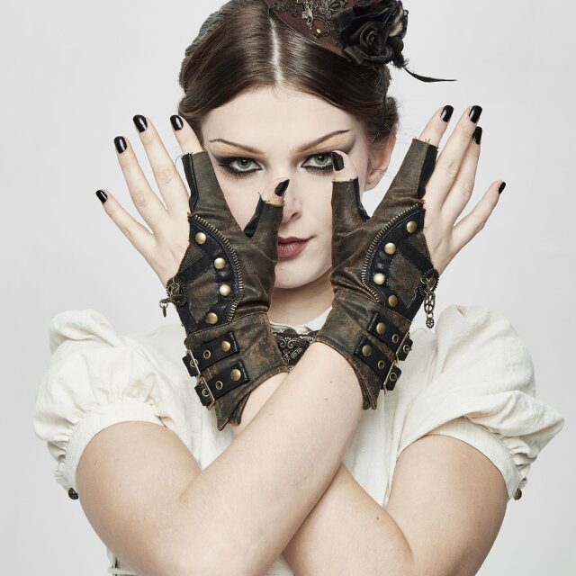 Steampunk half gloves made of used veggie leather