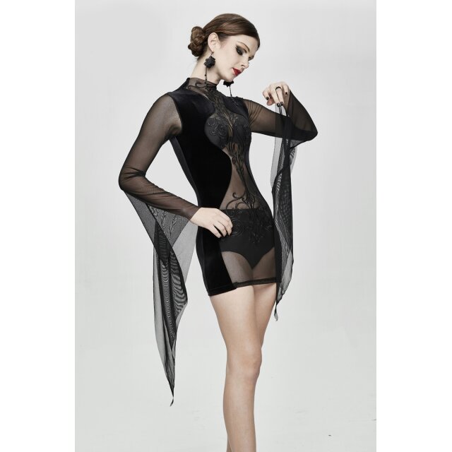 Samtkleid Hysteria mit Mesh-Einsatz und Stickerei (5XL-6XL)