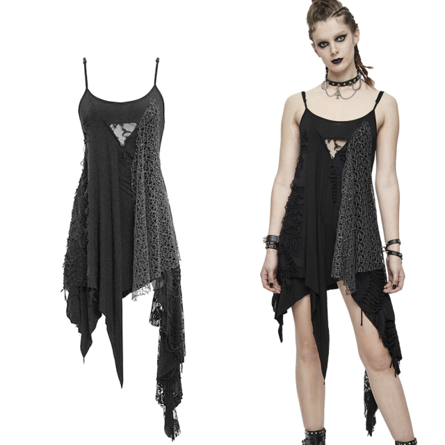 Lightweight dress with straps by Devil Fashion (SKT103) made of soft jersey with fringes of mesh and shreds as well as lace