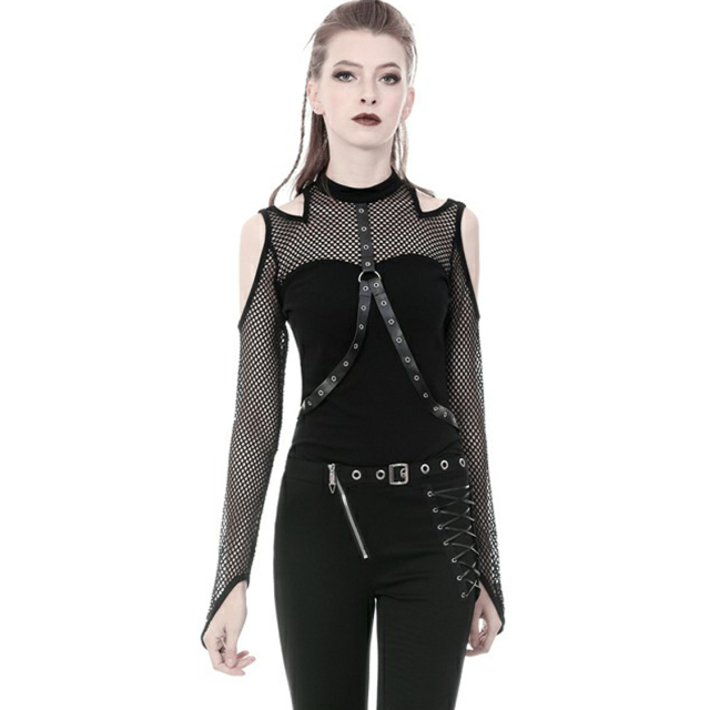 Long sleeve punk shirt with net details in bondage look