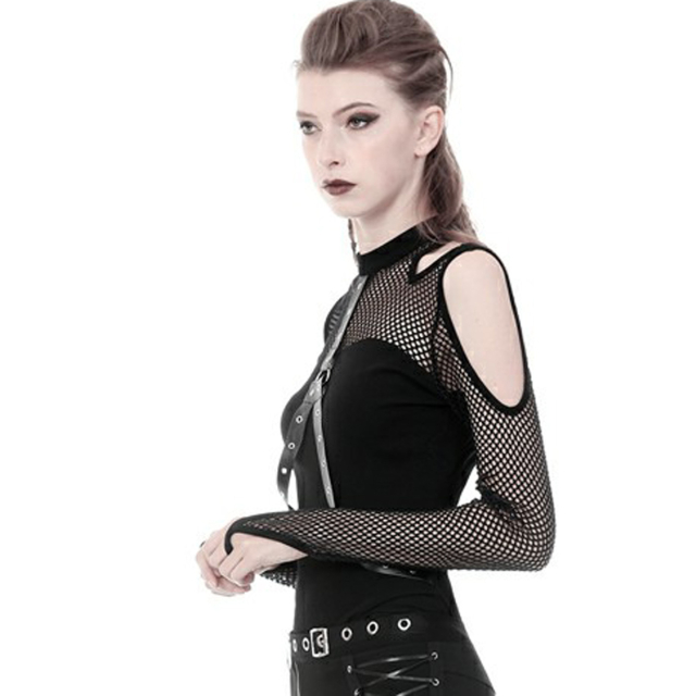 Long sleeve punk shirt with net details in bondage look