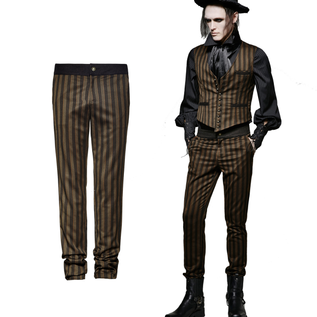 Punk Rave brown striped gothic steampunk man pants K-271 CO