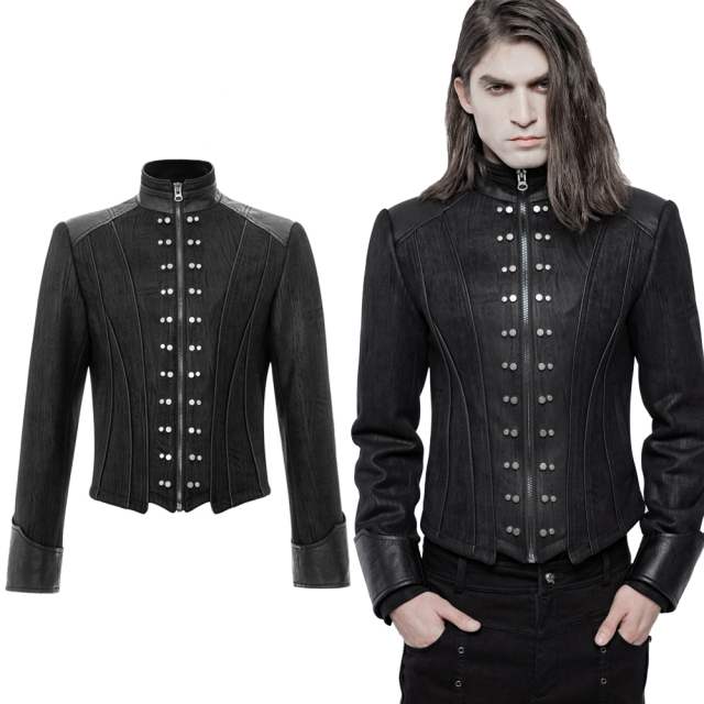 PUNK RAVE high-necked short jacket (Y-1245BK)  in biker style made of imitation leather in used nubuck look with striking studs and imitation leather cuffs