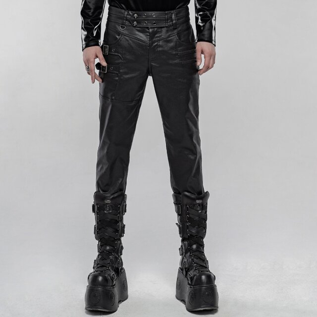 Leather-look trousers Necronomos with straps & buckles