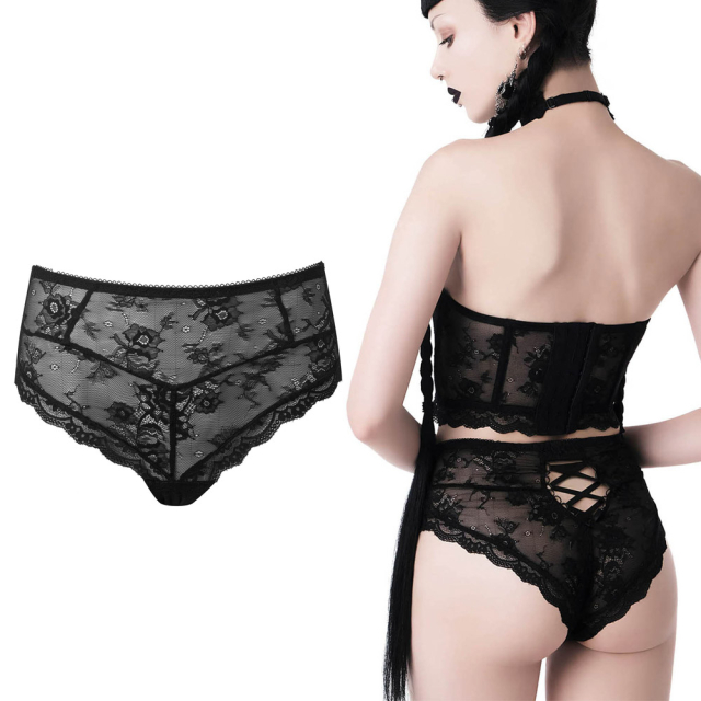 KILLSTAR Cardinal Sins Panty - Enchanting lace panties made of elastic lace with cheeky cut-out and decorative lacing at coccyx level