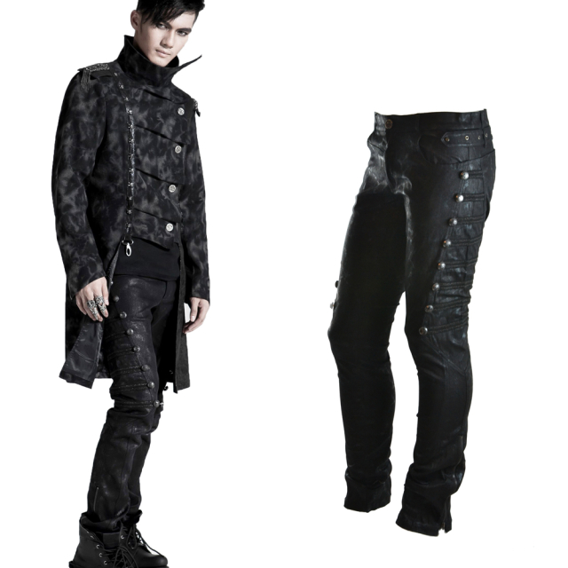 Gothic men punk rave pants K-136 black with decorative buttons on the thighs
