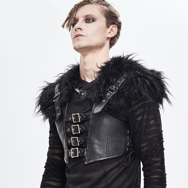 LARP leather waistcoat Beowulf with fur details