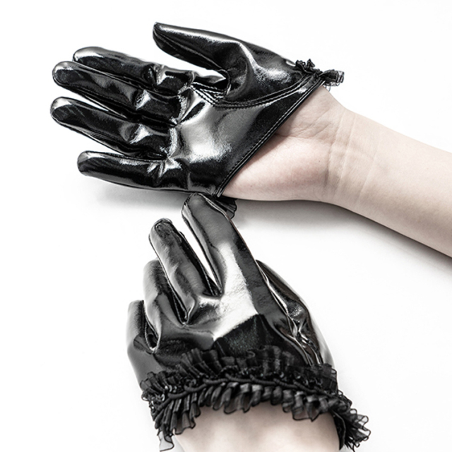 PUNK RAVE vinyl gloves with frill trim