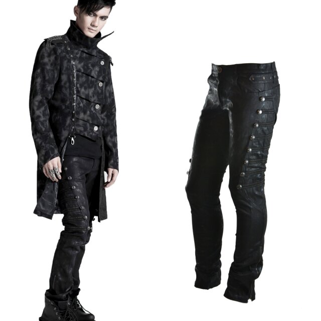 Gothic Herrenhose Punk Rave K-136 Schwarz mit Zierknöpfen an den Oberschenkeln
