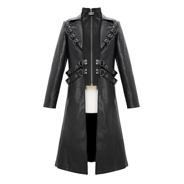 Gothic-Ledermantel Gotham mit Riemen S