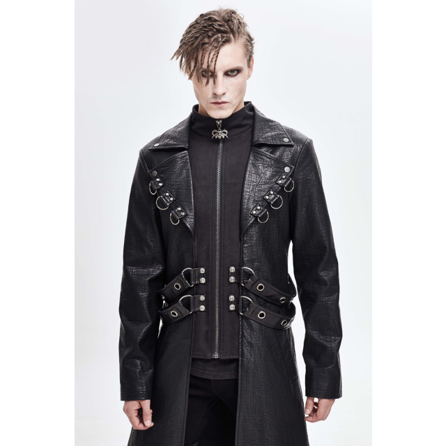 Gothic leather coat Gotham with straps