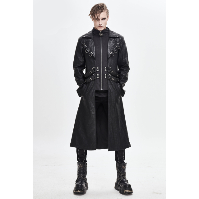 Gothic leather coat Gotham with straps