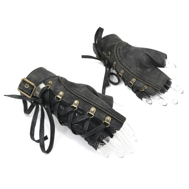 Used-Look End Time half gloves made of imitation leather