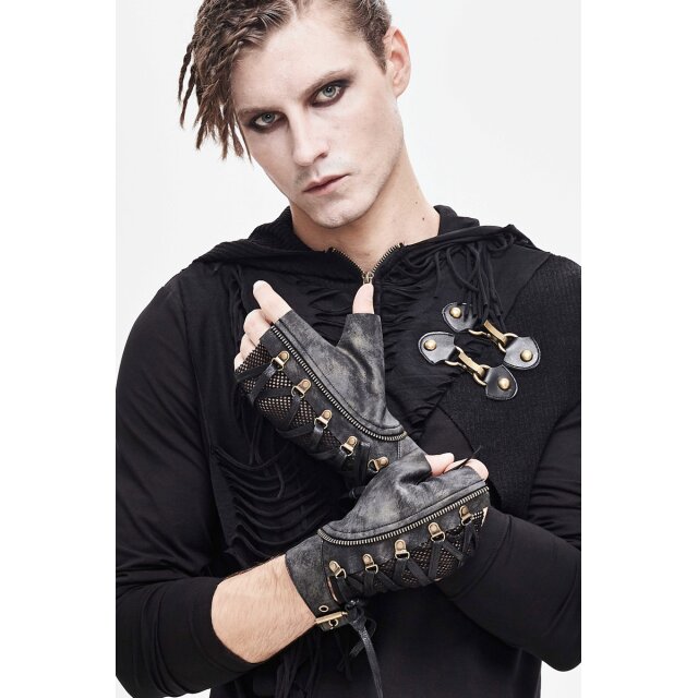 Used-Look End Time half gloves made of imitation leather