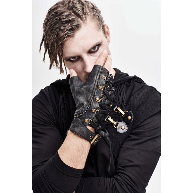 Used-Look End Time half gloves made of imitation leather