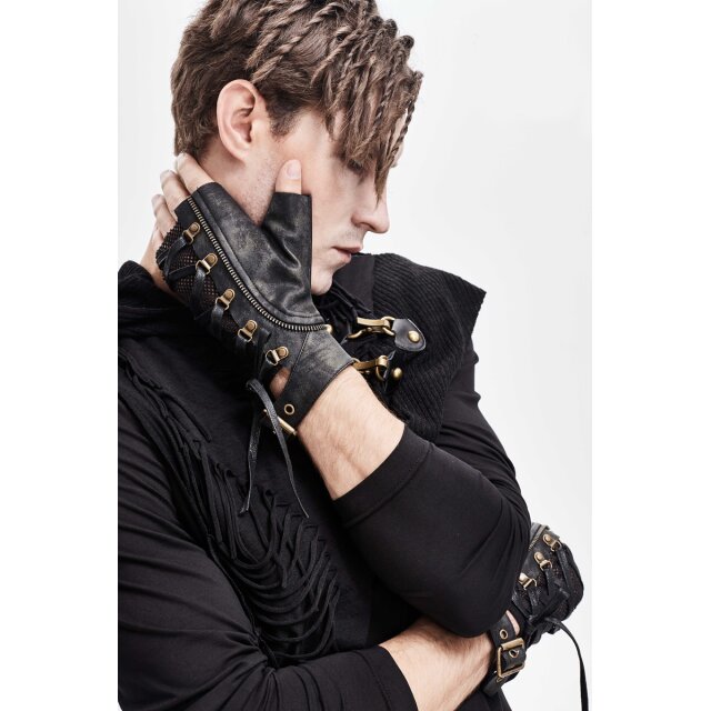 Used-Look End Time half gloves made of imitation leather