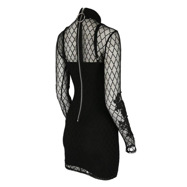 Narrow mesh dress Midnight Moon with large lace ornaments