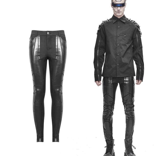Hautenge Devil Fashion Röhrenjeans (PT132) vorne mit glänzendem Lack-Print im Cyber-Goth oder Industrial Style.