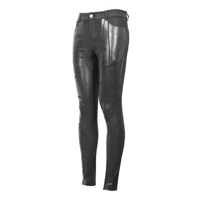 Skinny Cyber-Goth-Jeans Platinum mit Lack-Print XL