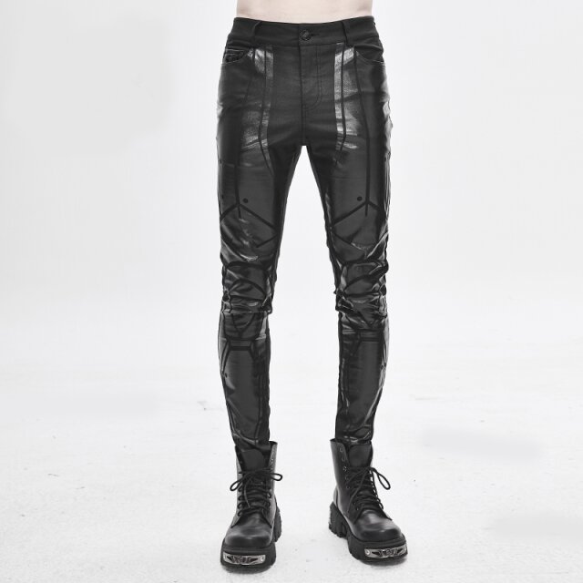 Skinny Cyber-Goth-Jeans Platinum mit Lack-Print XL
