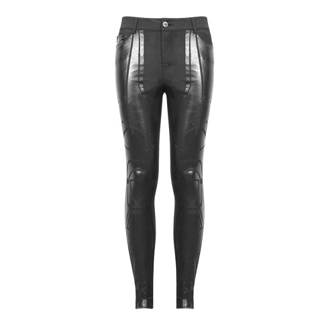 Skinny Cyber-Goth-Jeans Platinum mit Lack-Print 4XL