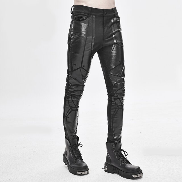 Skinny Cyber-Goth-Jeans Platinum mit Lack-Print 4XL
