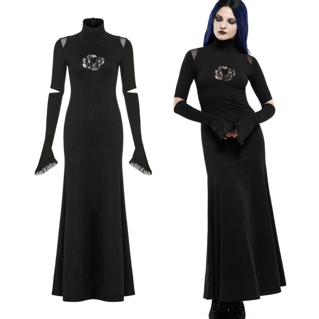 Ankle-length gothic dress (WQ-488BK) with discreetly...