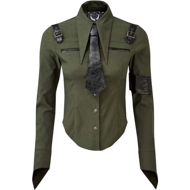 KILLSTAR Secret Mission Uniform Bluse in schwarz oder khaki khaki XS