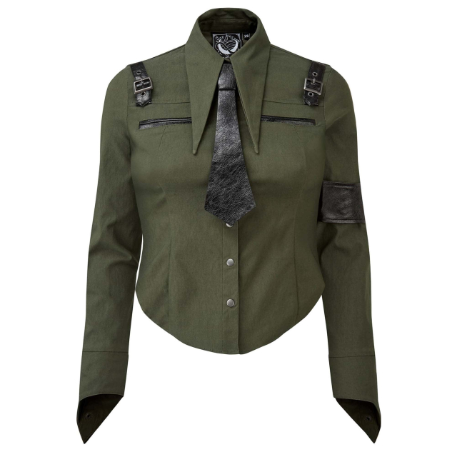 KILLSTAR Secret Mission Uniform Bluse in schwarz oder khaki khaki 3XL