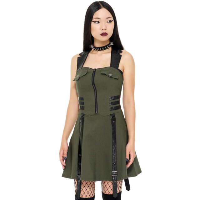 KILLSTAR Psy-Ops Neckholder Uniform-Kleid in khaki XL