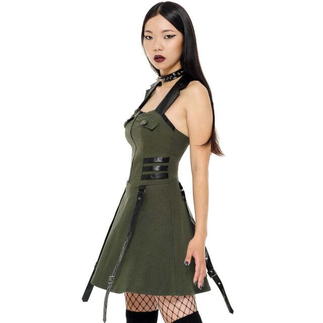 KILLSTAR Psy-Ops Neckholder Uniform-Kleid in khaki XL