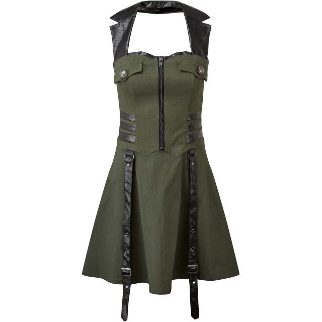 KILLSTAR Psy-Ops Neckholder Uniform-Kleid in khaki XL