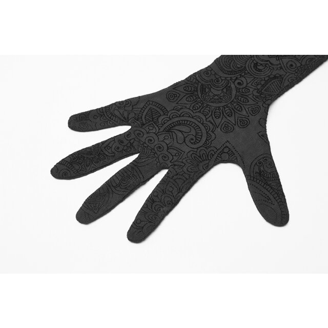 Punk Rave Lange Gothic-Handschuhe aus beflocktem Mesh